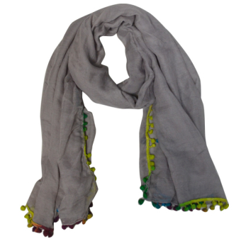 Sjaal colourful fringes grijs